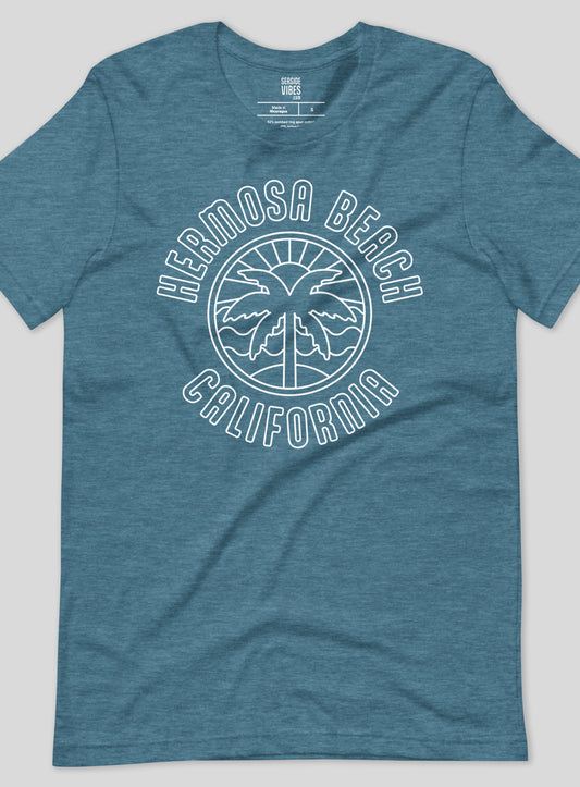 Unisex: Hermosa Beach Sunset Tee - Heather Deep Teal
