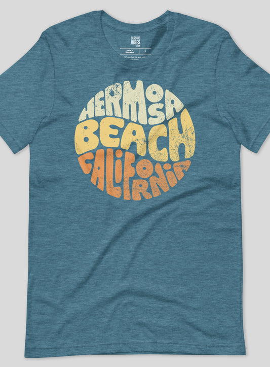 Unisex: Groovy Hermosa Beach Tee - Heather Deep Teal