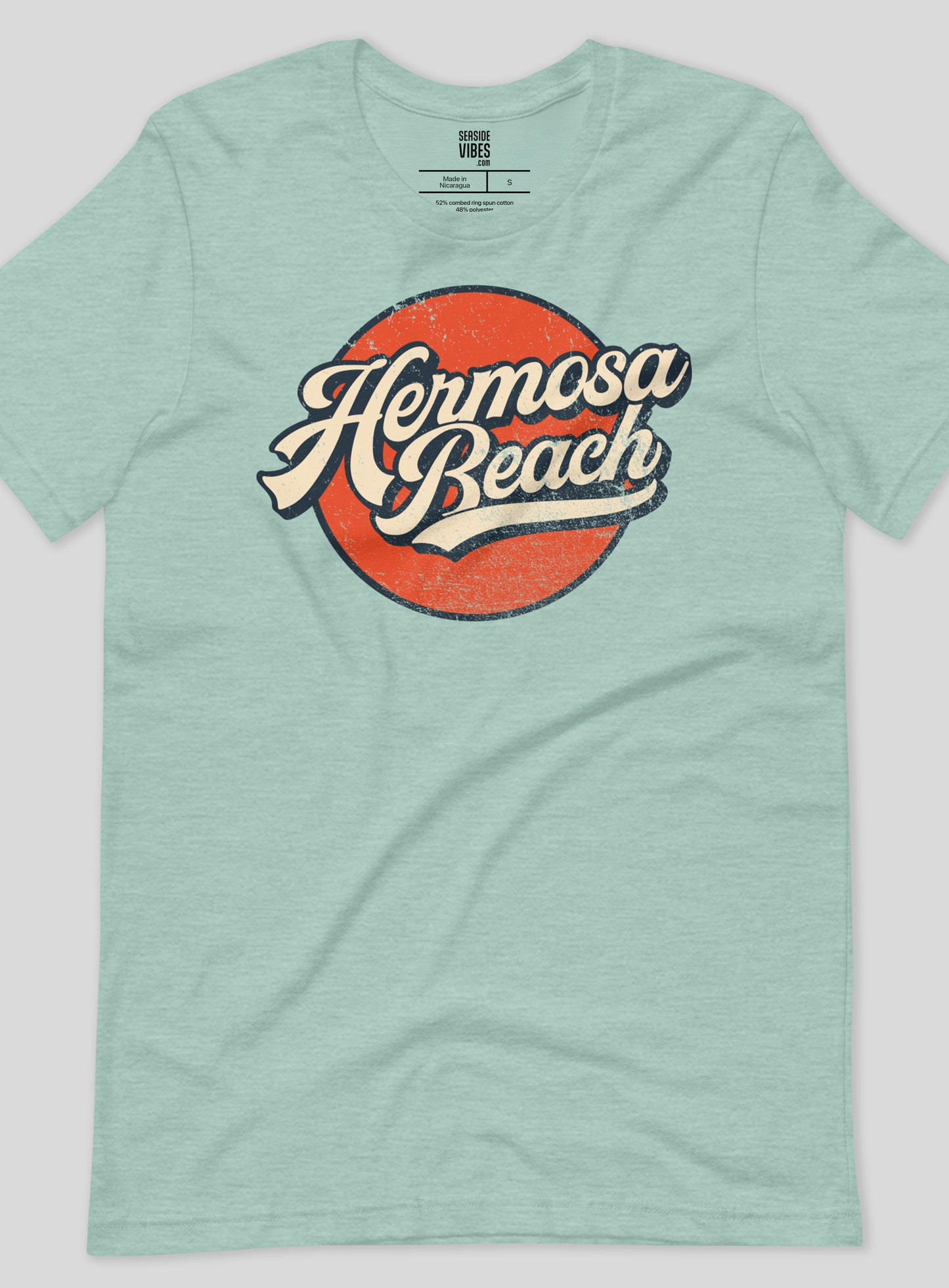 Unisex: Vintage Hermosa Beach Tee - Heather Prism Dusty Blue