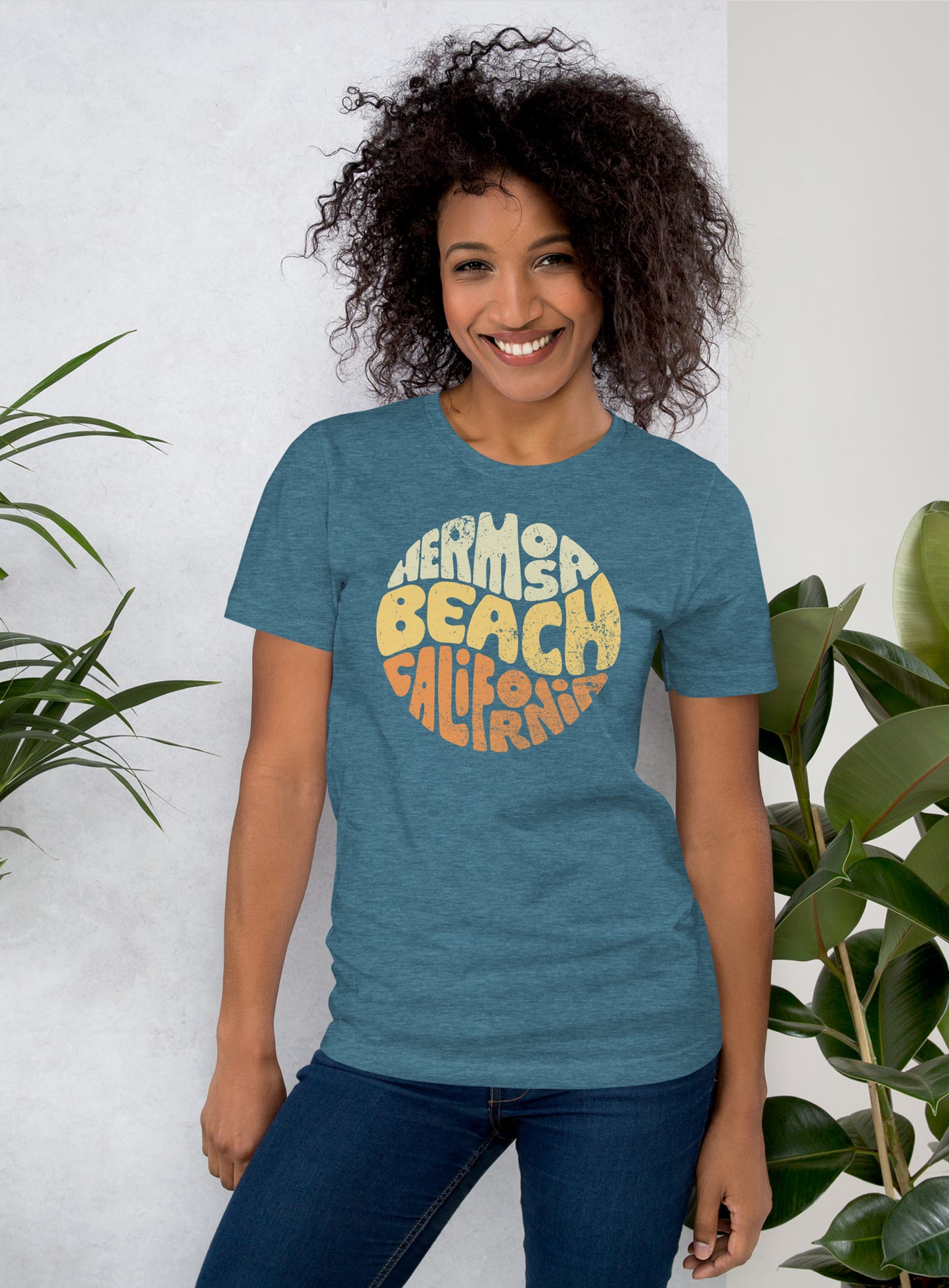 Unisex: Groovy Hermosa Beach Tee - Heather Deep Teal
