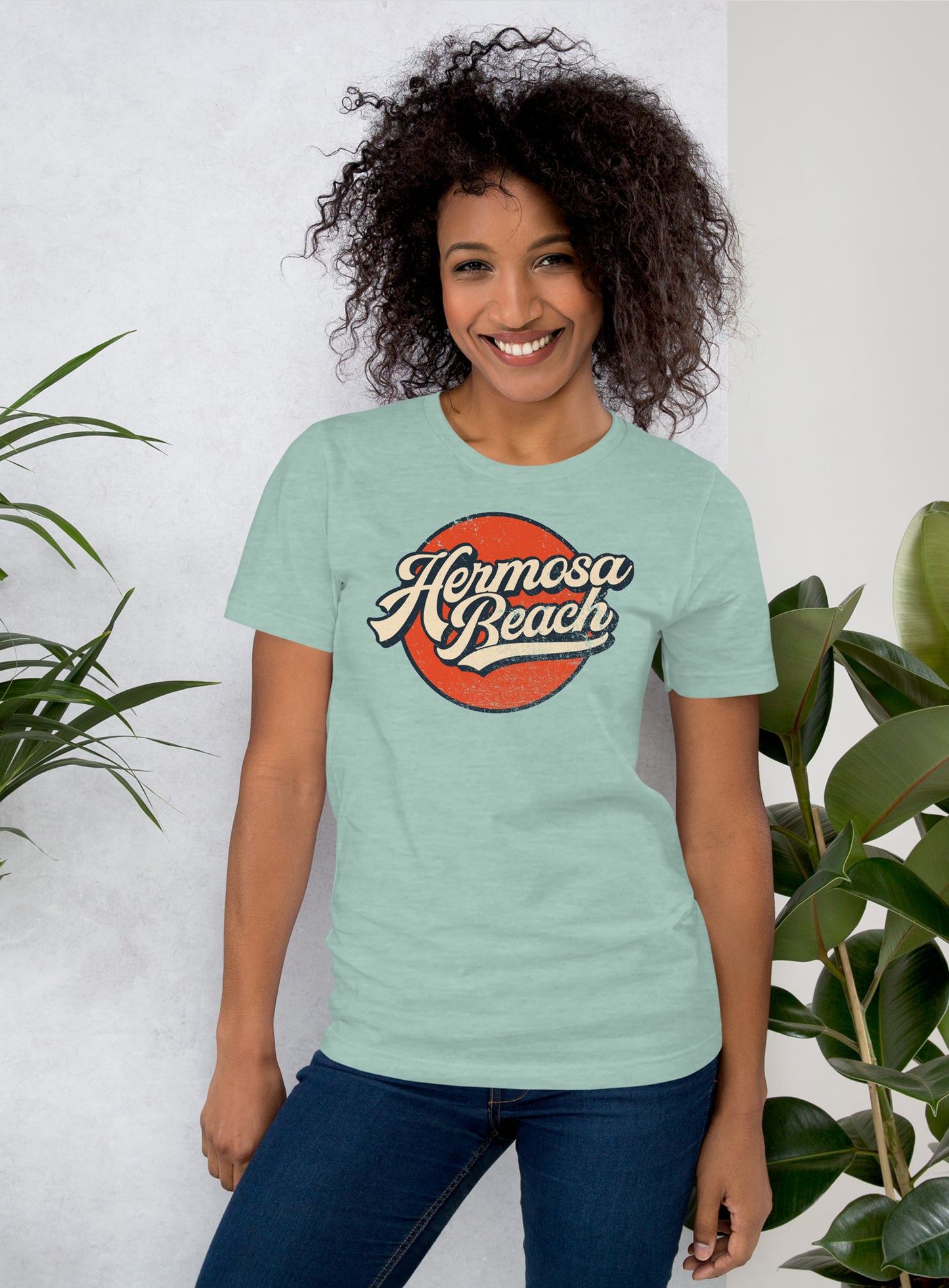 Unisex: Vintage Hermosa Beach Tee - Heather Prism Dusty Blue