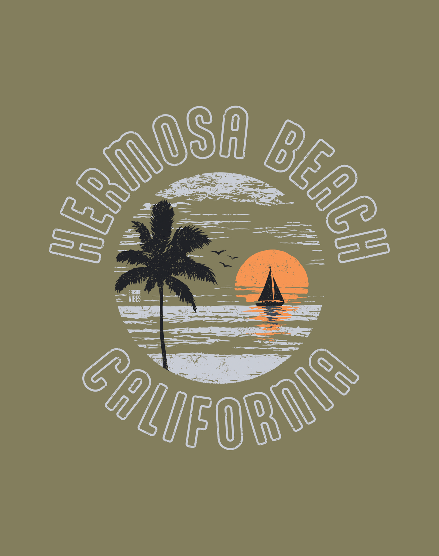 Hermosa Beach Vintage Sunset Tee - Cotton Blend | Military Green