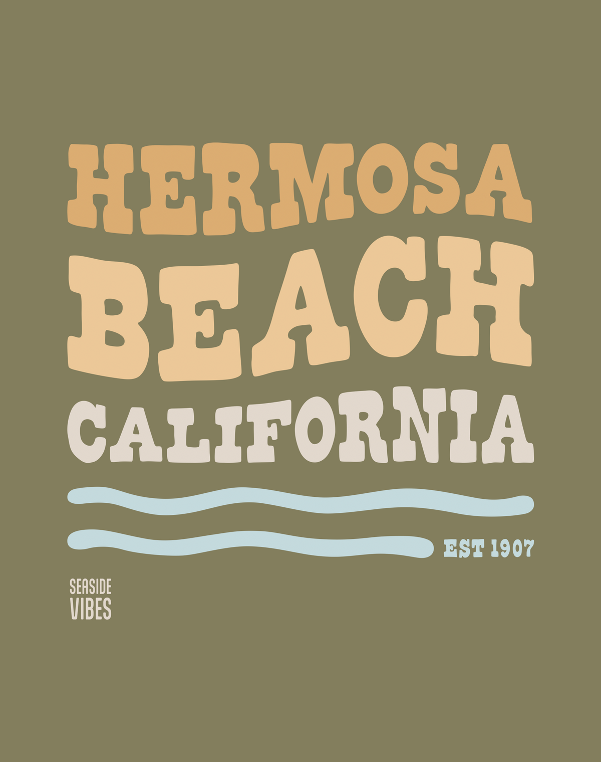 Hermosa Beach Vibes Tee - Cotton Blend | Military Green
