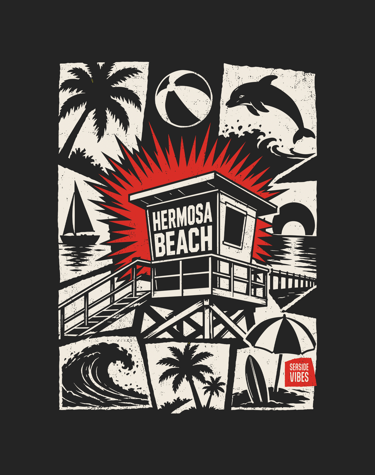 Hermosa Beach Punk Rocks Tee - Cotton Blend | Charcoal