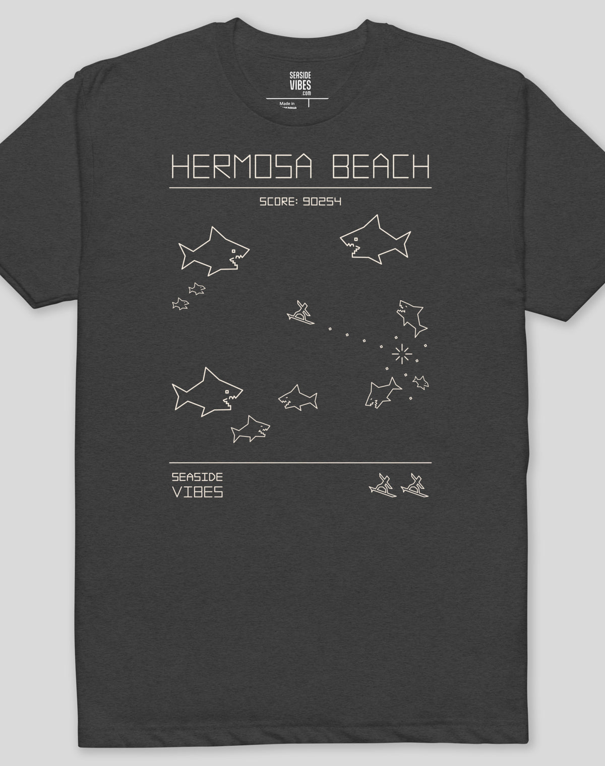 Hermosa Beach 80s Shark Frenzy Tee - Cotton Blend | Charcoal