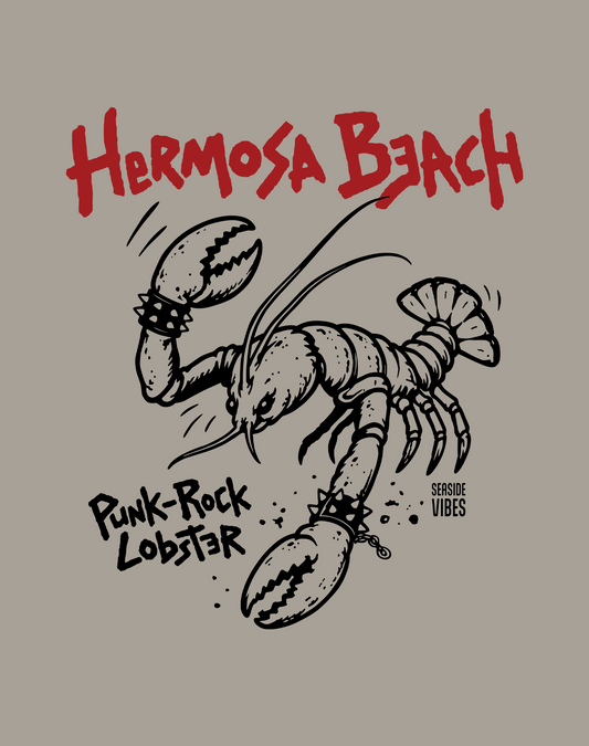 Hermosa Beach Punk-Rock Lobster Tee - Cotton Blend | Stone Grey