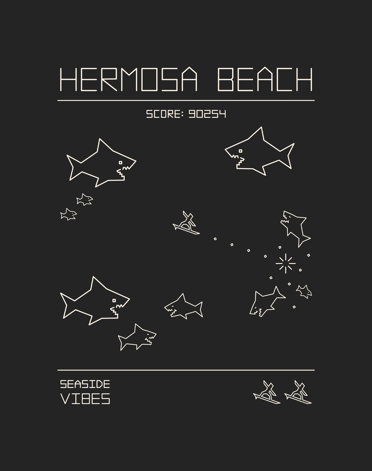 Hermosa Beach 80s Shark Frenzy Tee - Cotton Blend | Charcoal