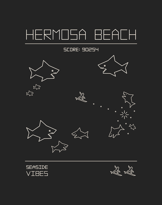 Hermosa Beach 80s Shark Frenzy Tee - Cotton Blend | Charcoal