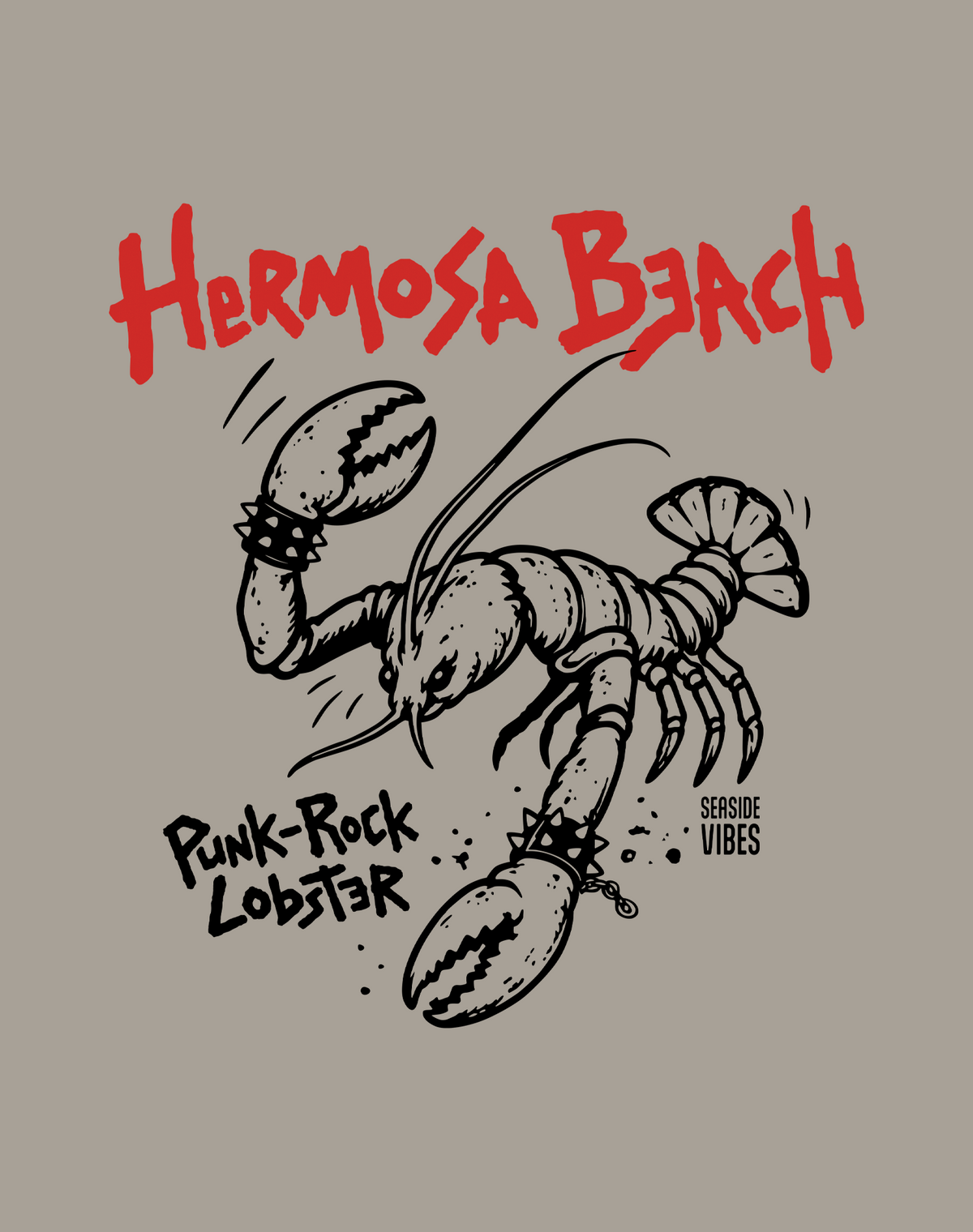 Hermosa Beach Punk-Rock Lobster Tee - Cotton Blend | Stone Grey