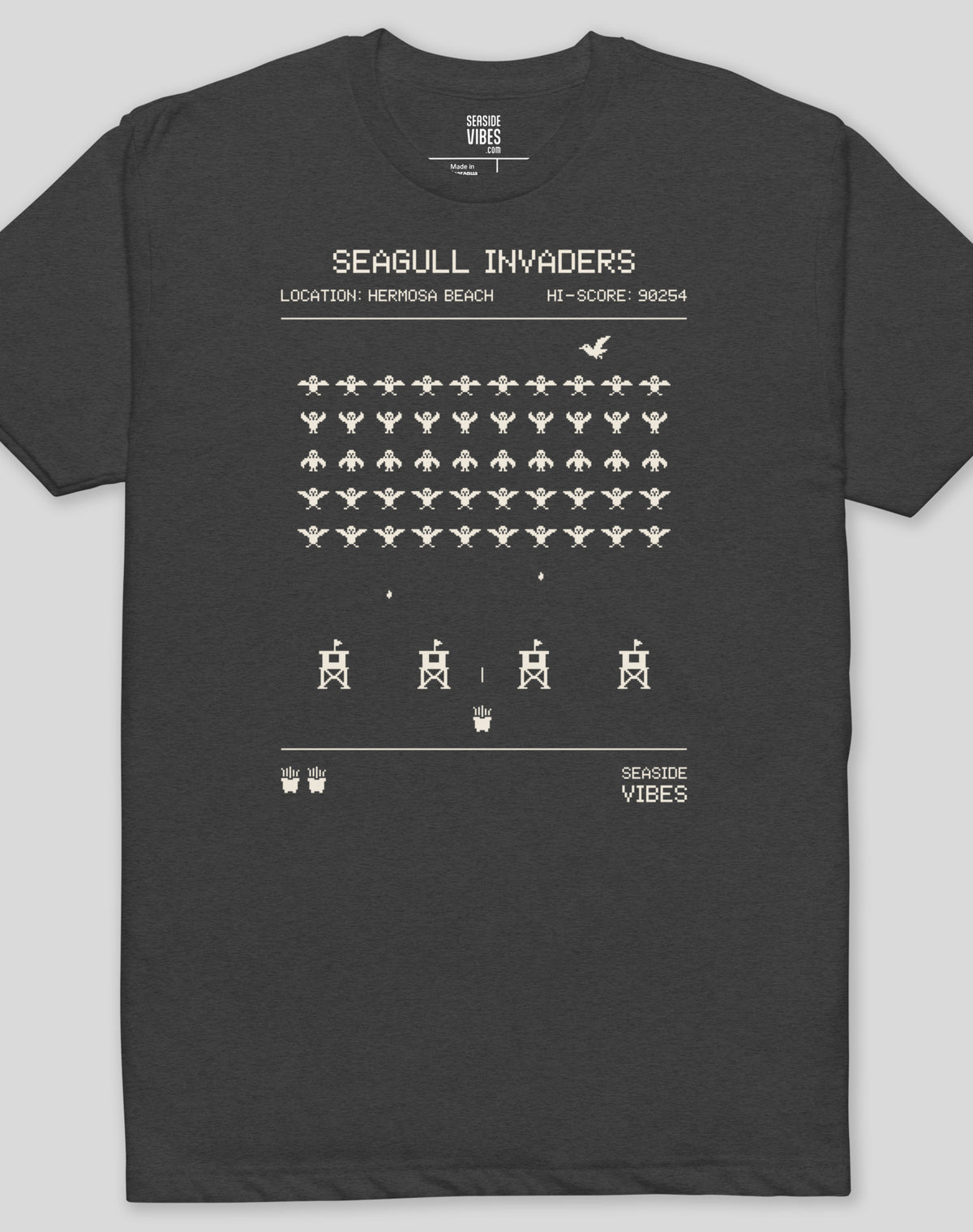 Hermosa Beach Seagull Invaders Tee - Cotton Blend | Charcoal
