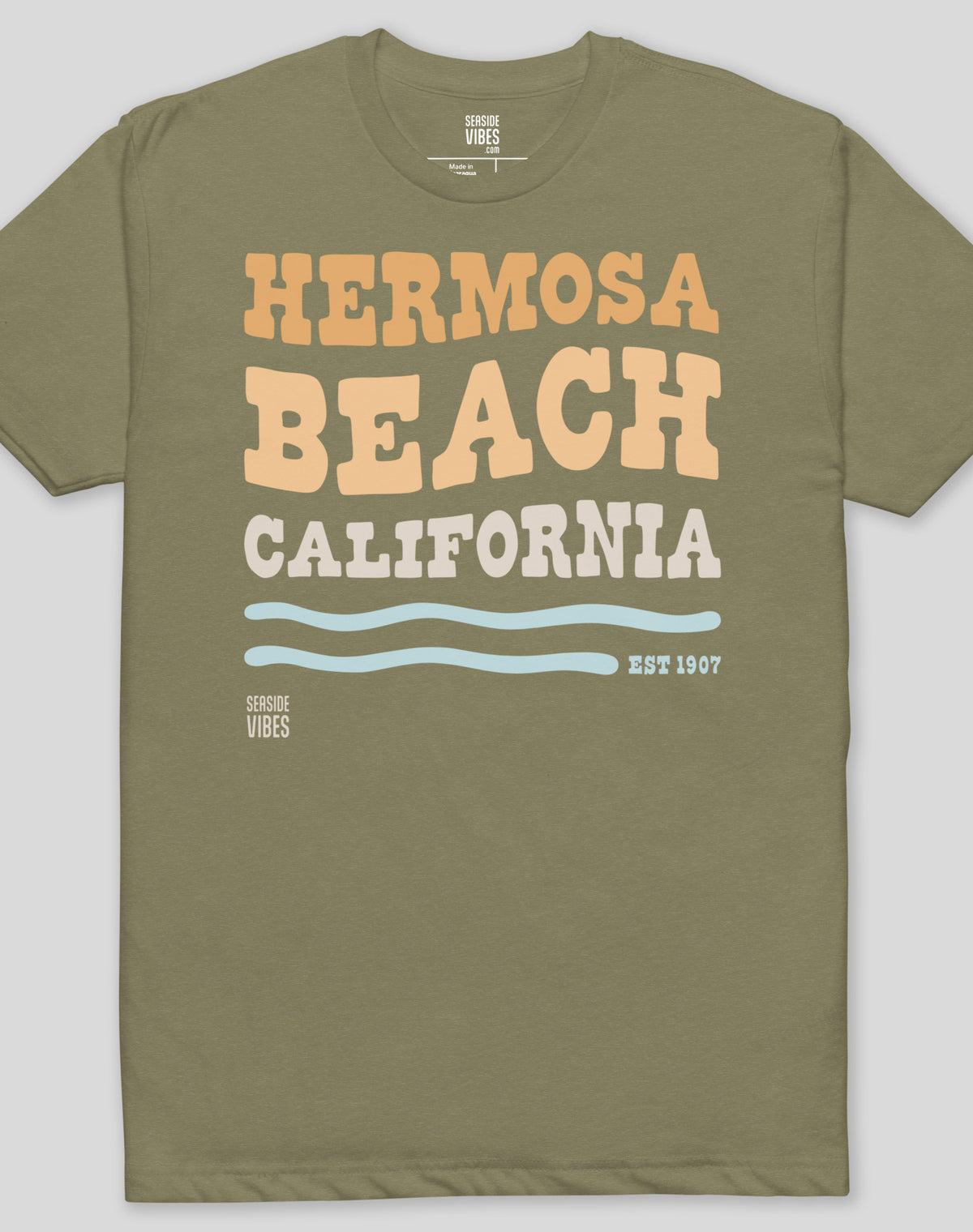 Hermosa Beach Vibes Tee - Cotton Blend | Military Green