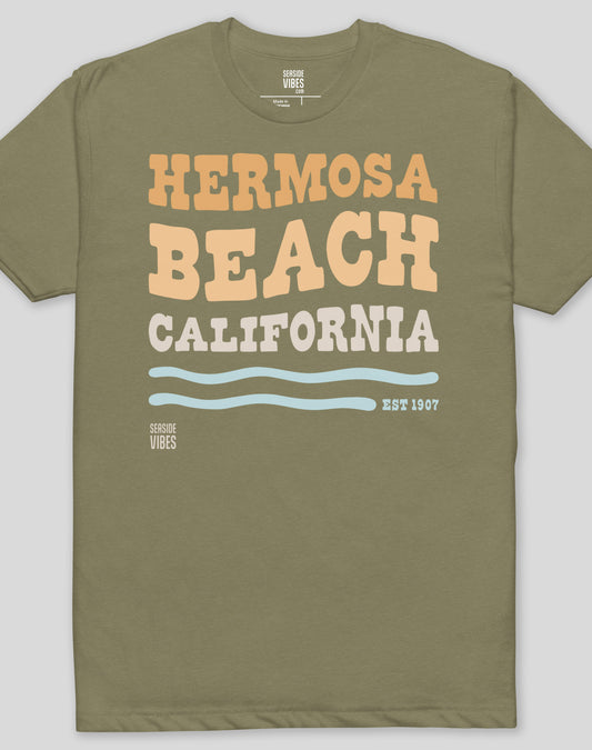 Hermosa Beach Vibes Tee - Cotton Blend | Military Green