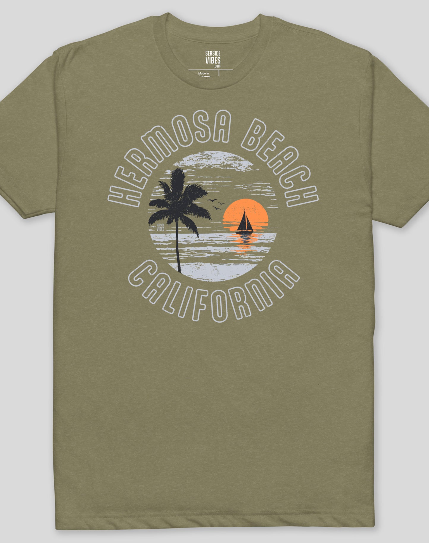 Hermosa Beach Vintage Sunset Tee - Cotton Blend | Military Green