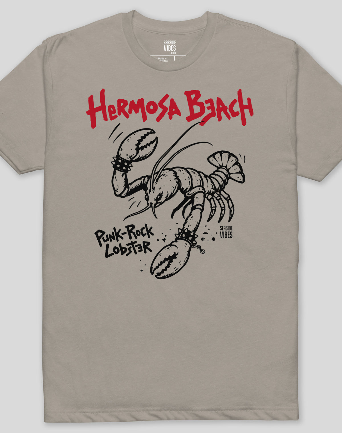 Hermosa Beach Punk-Rock Lobster Tee - Cotton Blend | Stone Grey
