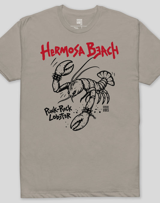 Hermosa Beach Punk-Rock Lobster Tee - Cotton Blend | Stone Grey