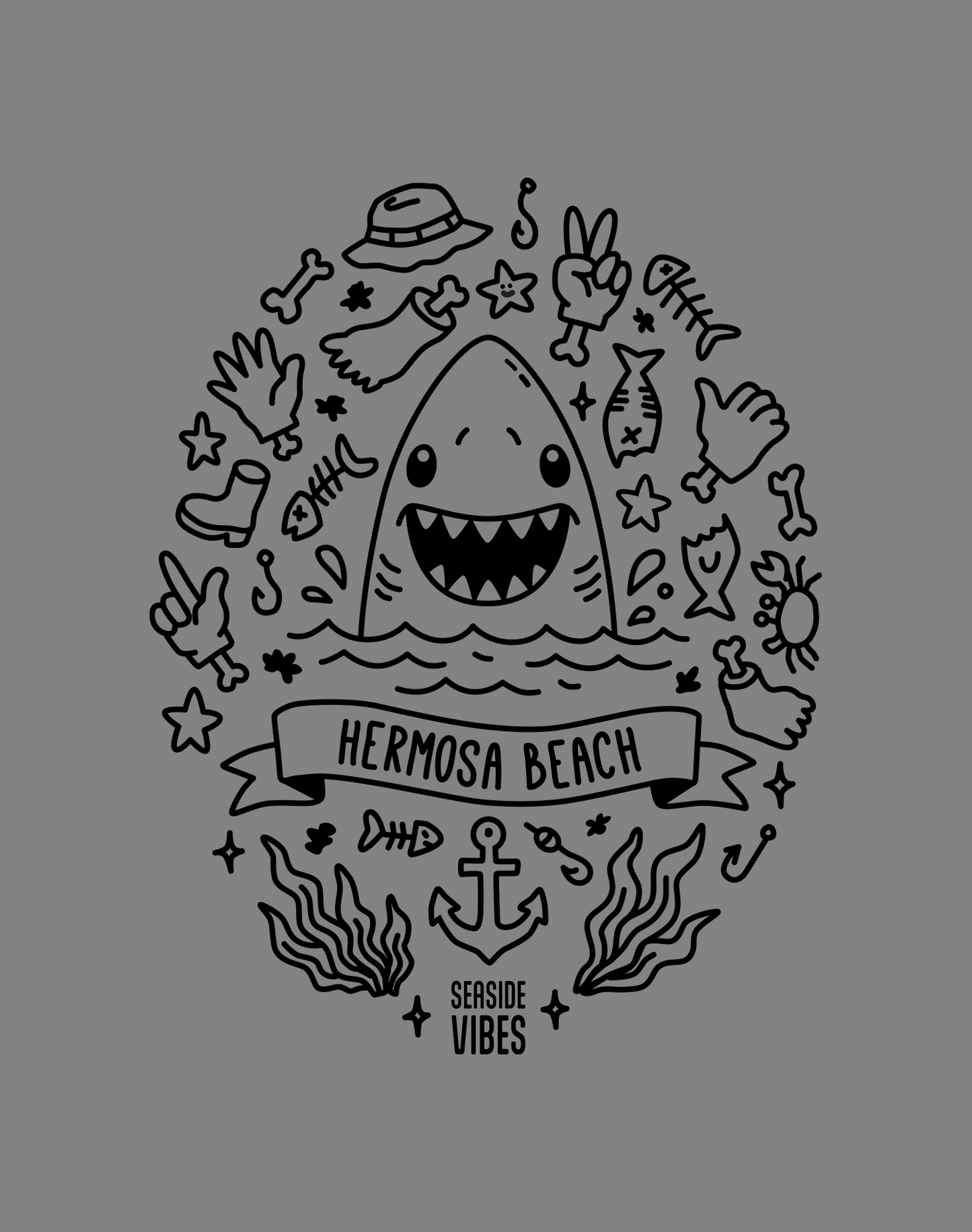 Hermosa Beach Shark Attack! Tee - Cotton Blend | Dark Heather Gray