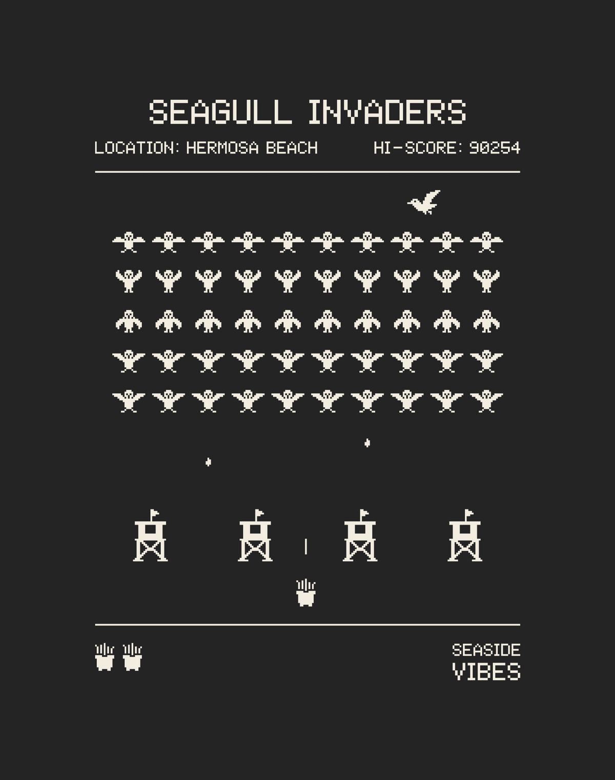 Hermosa Beach Seagull Invaders Tee - Cotton Blend | Charcoal