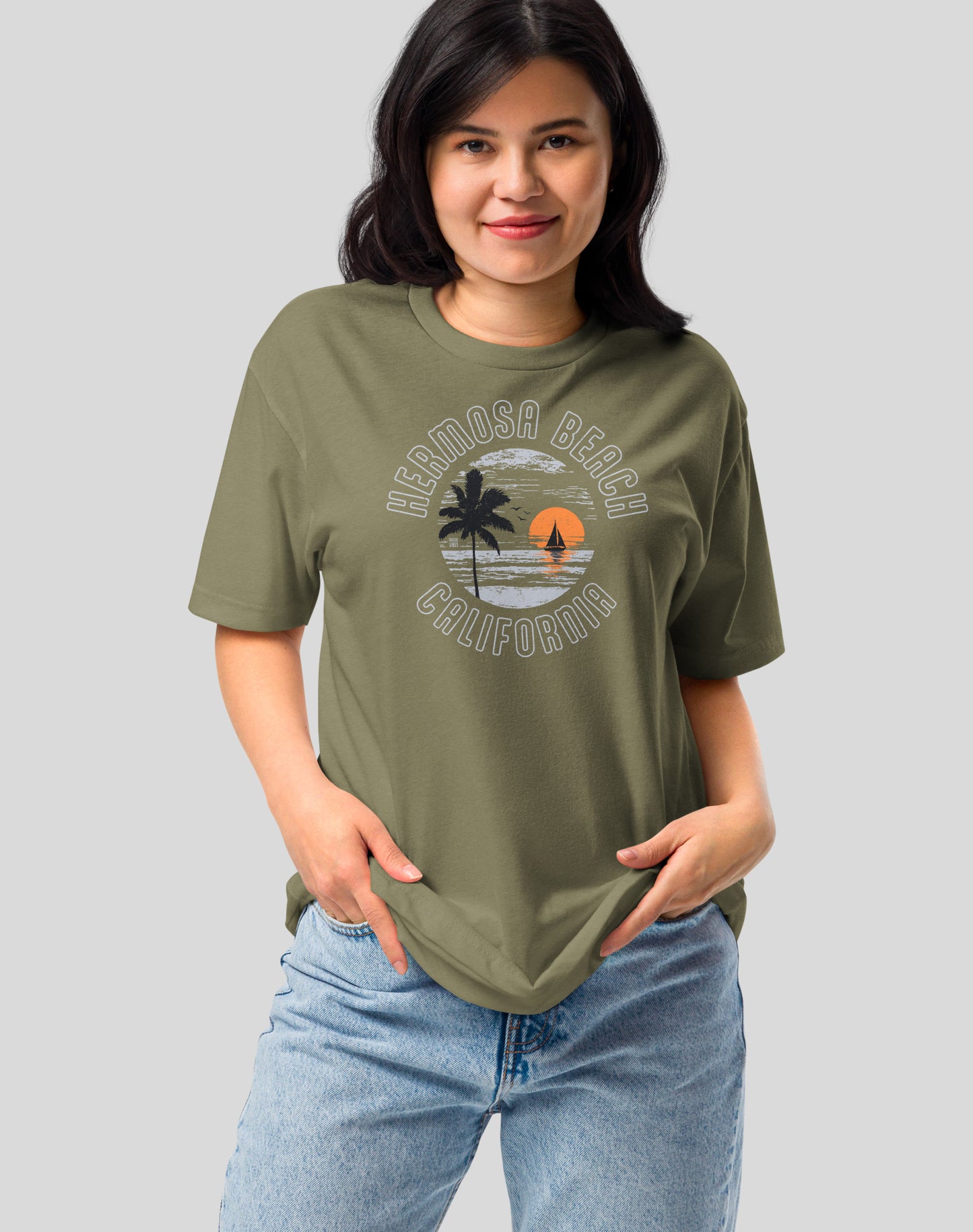 Hermosa Beach Vintage Sunset Tee - Cotton Blend | Military Green