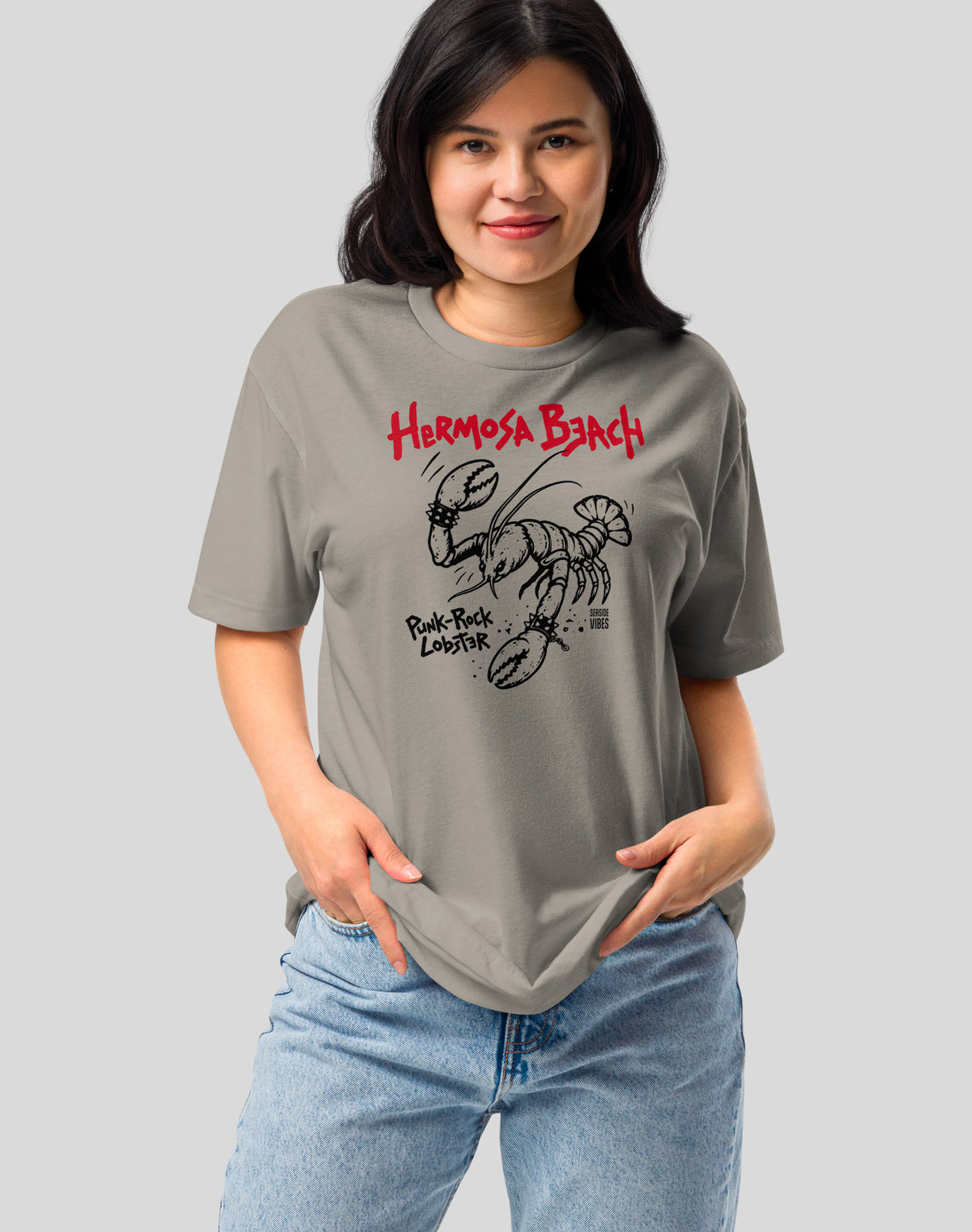 Hermosa Beach Punk-Rock Lobster Tee - Cotton Blend | Stone Grey
