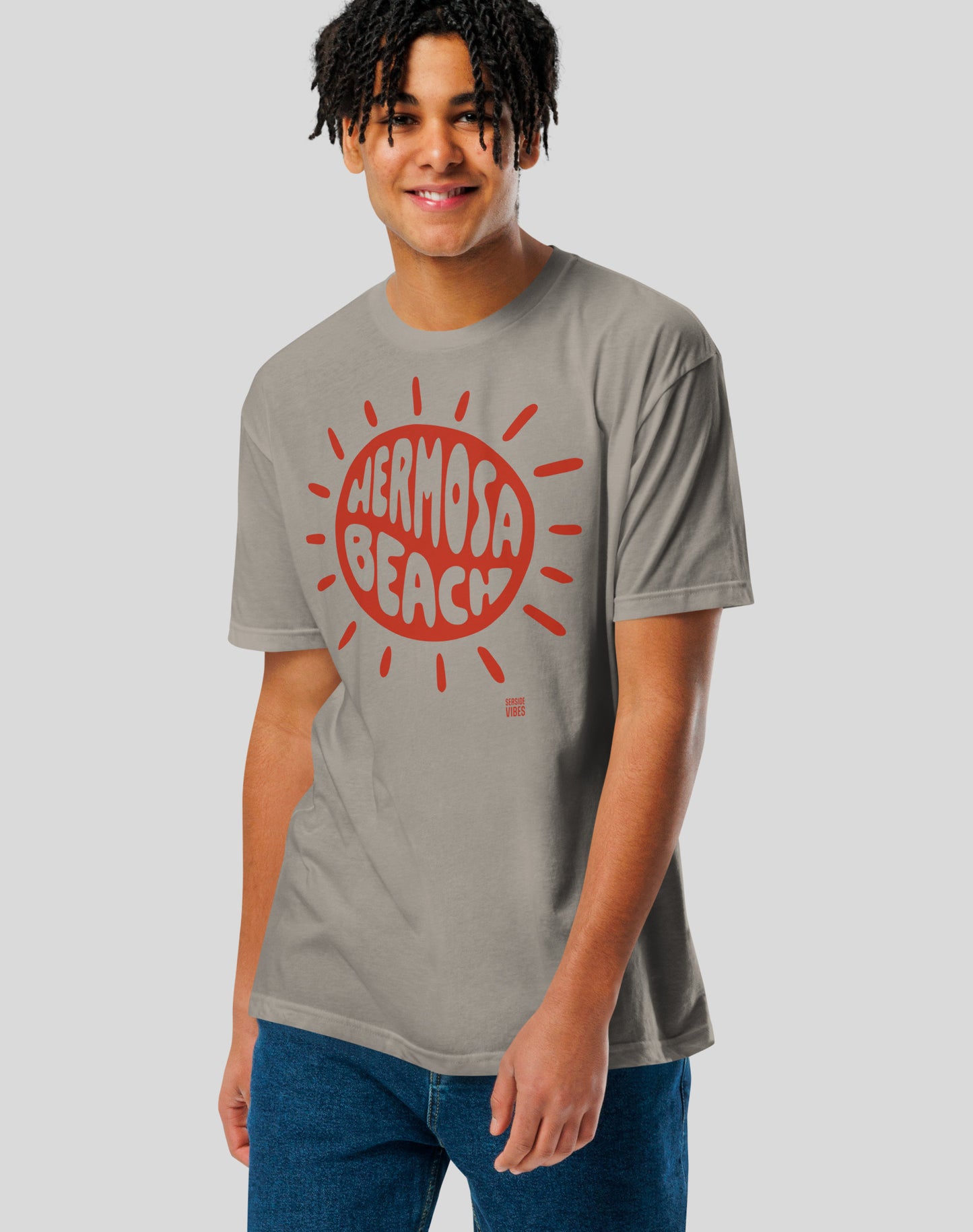 Hermosa Beach Sunny Vibes Tee - Cotton Blend | Stone Grey