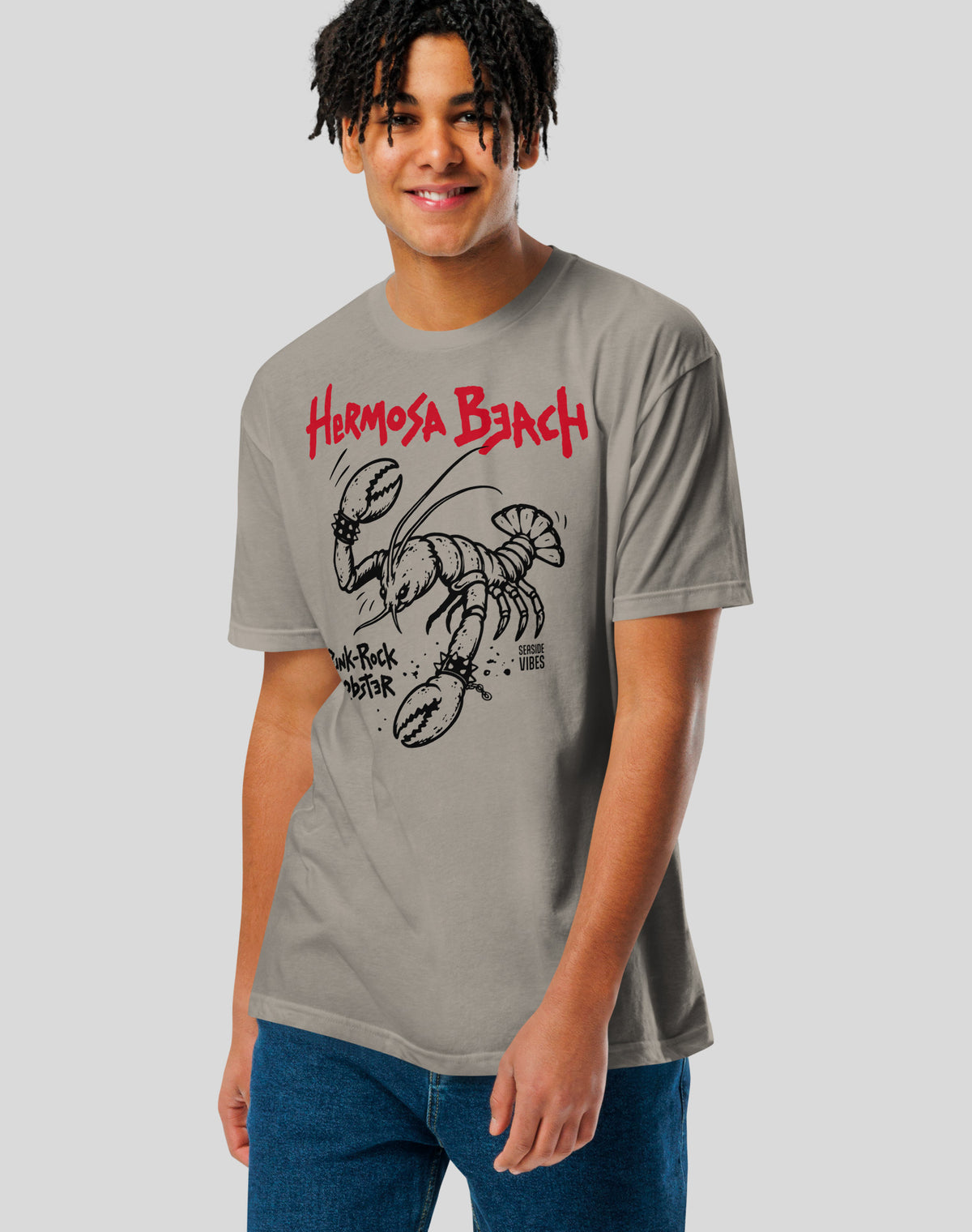 Hermosa Beach Punk-Rock Lobster Tee - Cotton Blend | Stone Grey