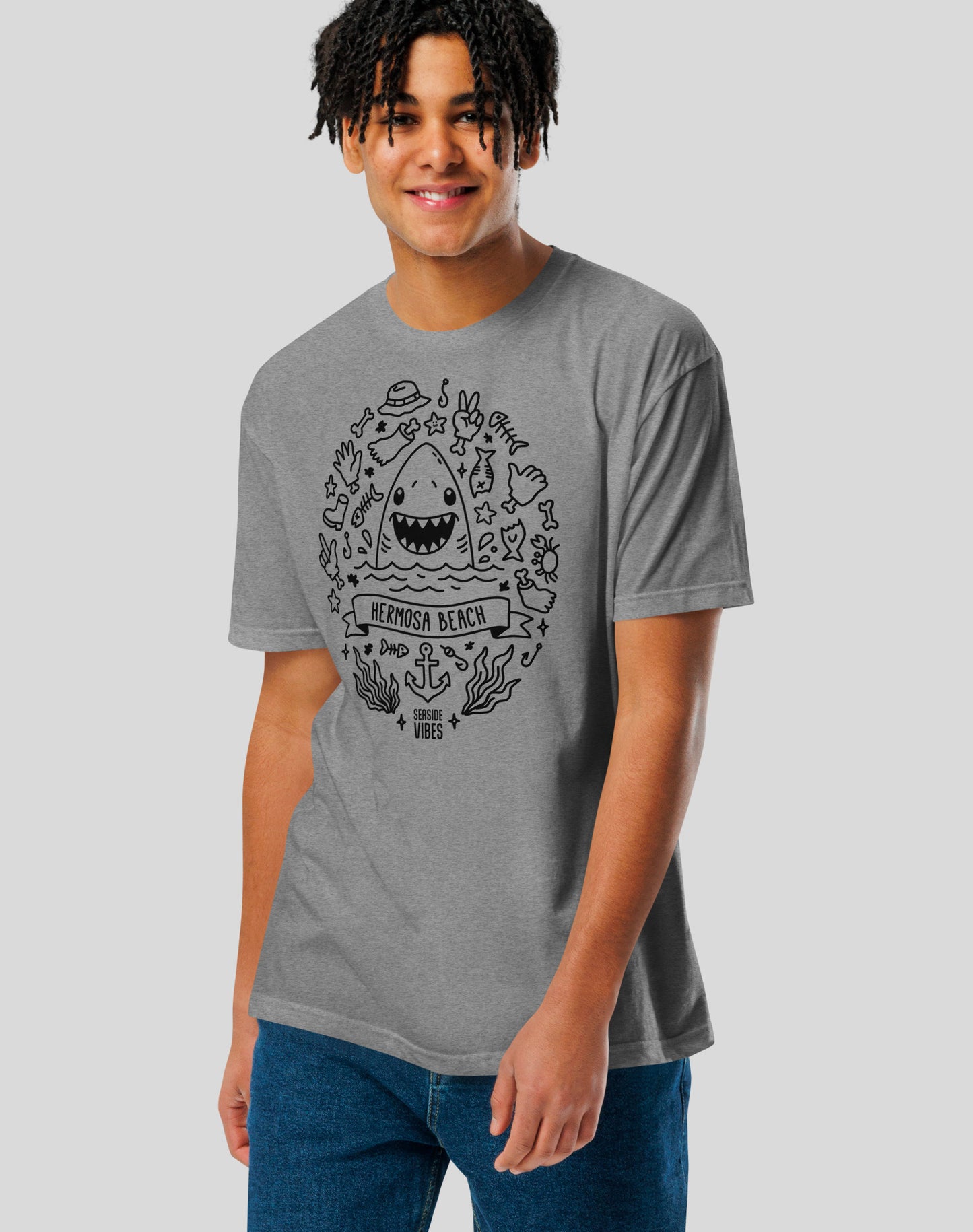 Hermosa Beach Shark Attack! Tee - Cotton Blend | Dark Heather Gray
