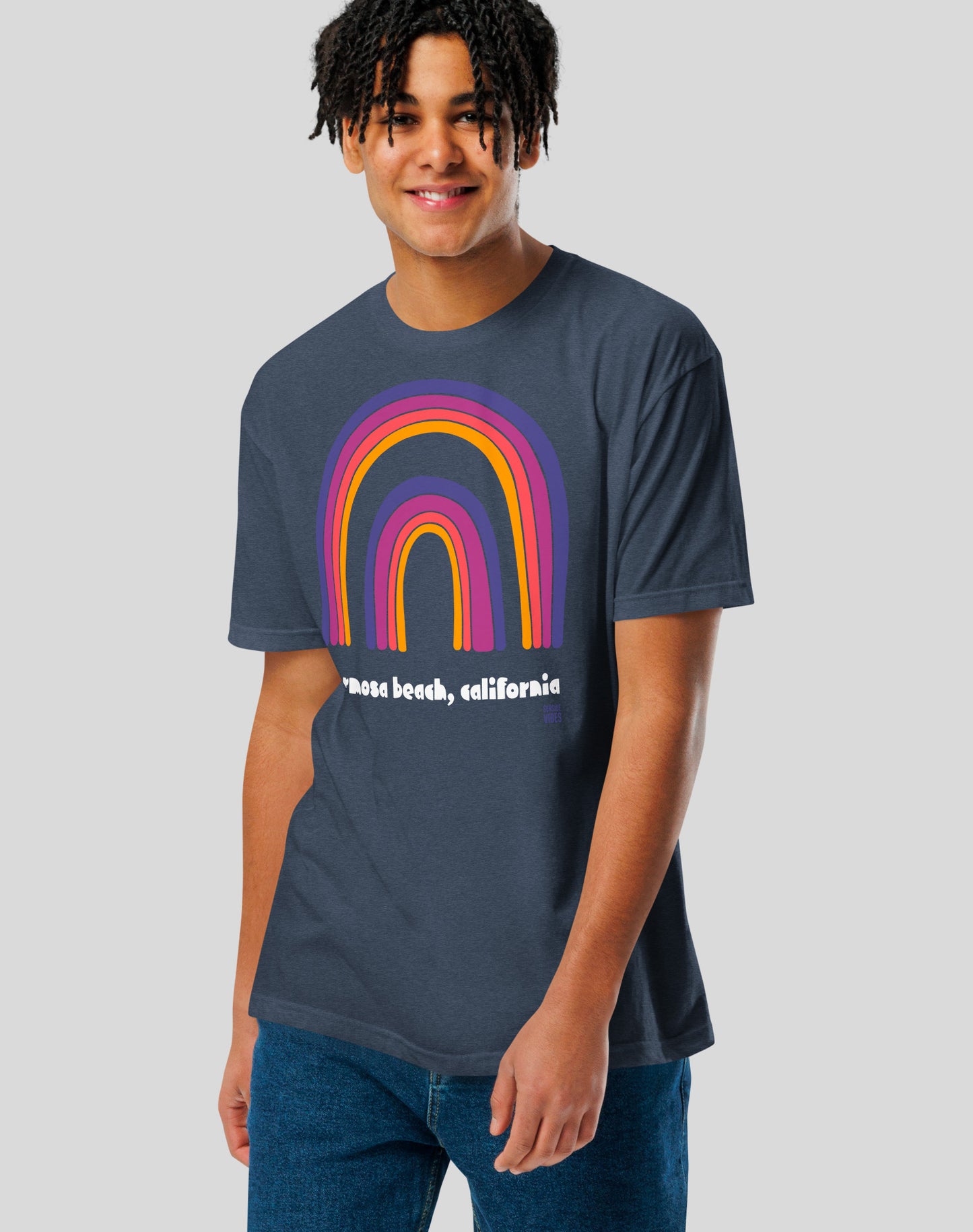 Hermosa Beach Double Rainbow Tee - Cotton Blend | Midnight Navy