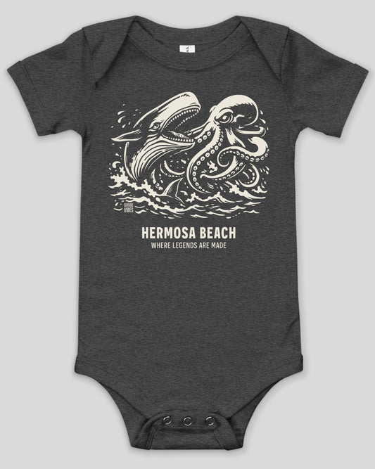 Hermosa Beach Octopus vs Whale Legends Onesie | Dark Grey Heather