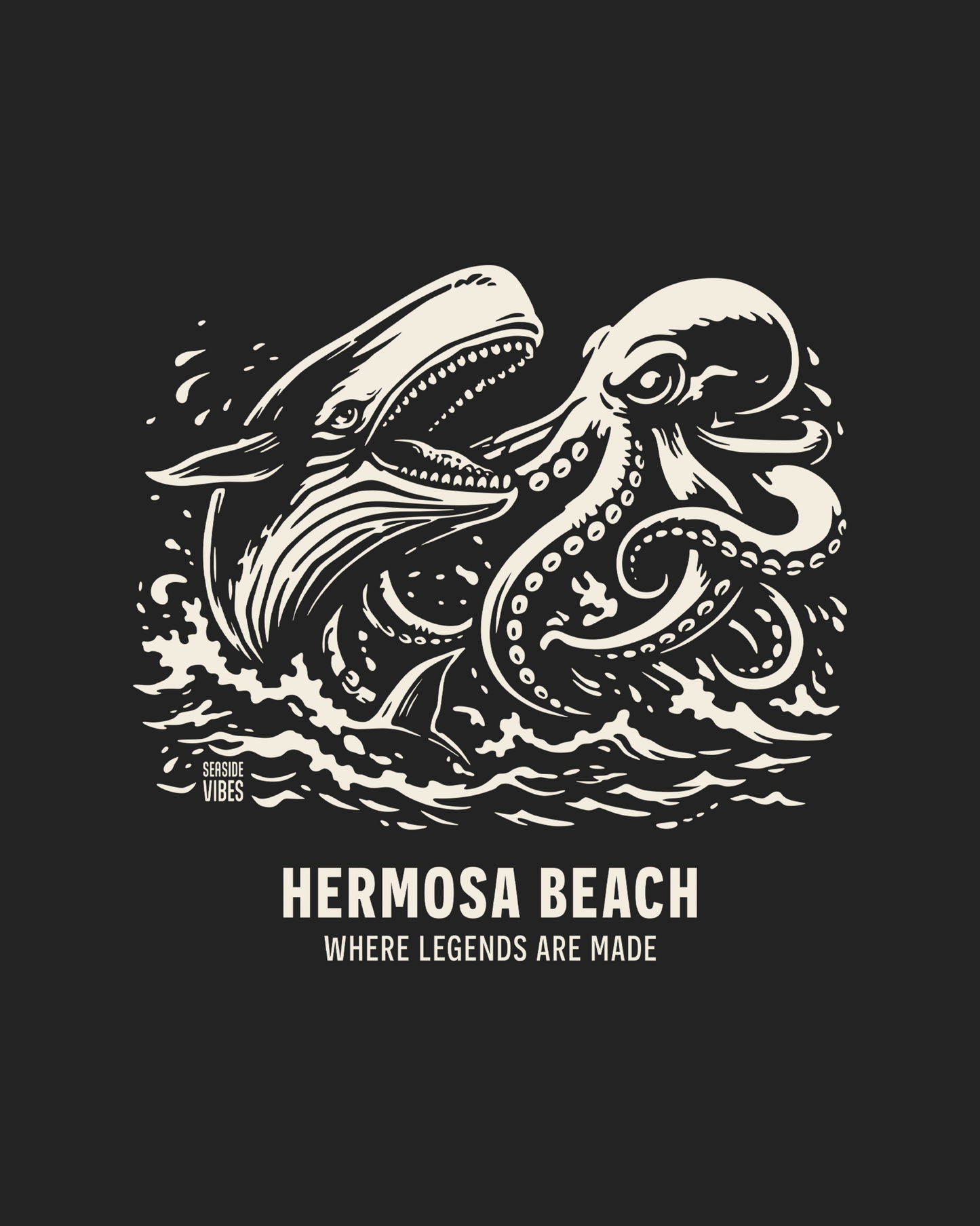Hermosa Beach Octopus vs Whale Legends Onesie | Dark Grey Heather