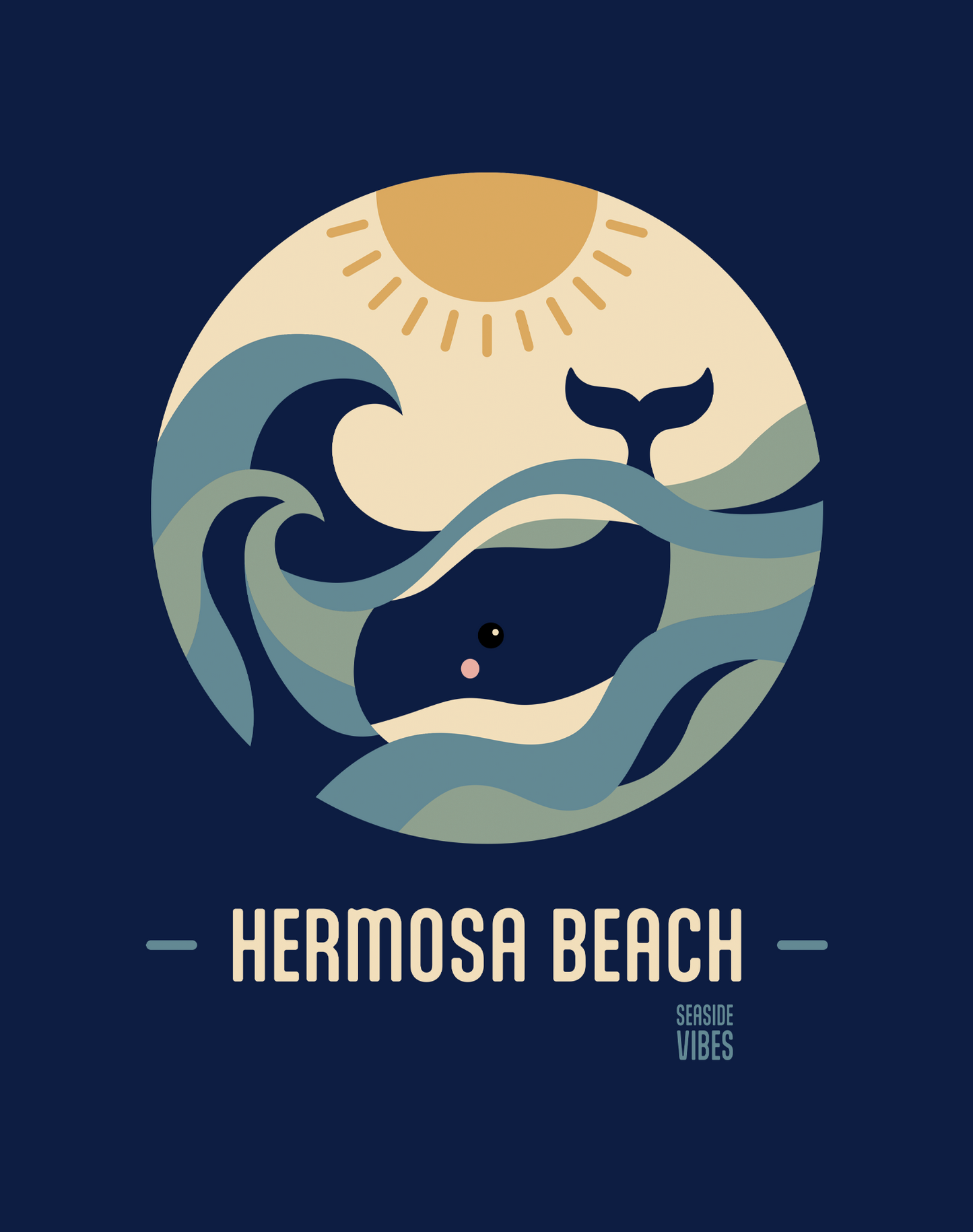 V-Neck: Hermosa Beach Whale Sunset Tee - Heather Navy