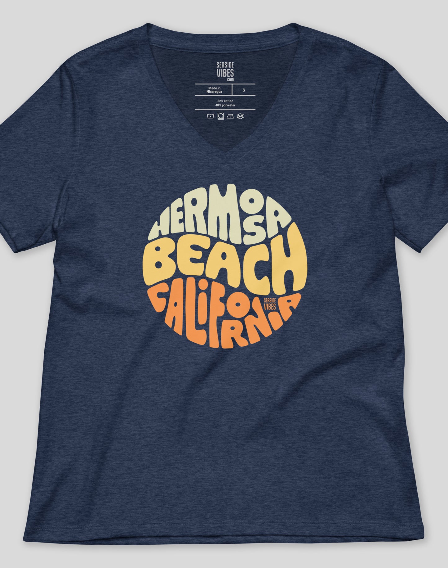 V-Neck: Groovy Hermosa Beach Tee | Heather Navy