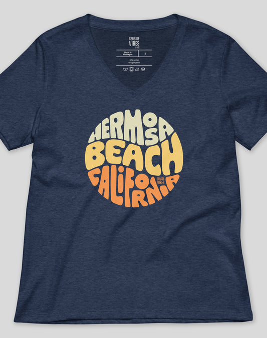 V-Neck: Groovy Hermosa Beach Tee | Heather Navy