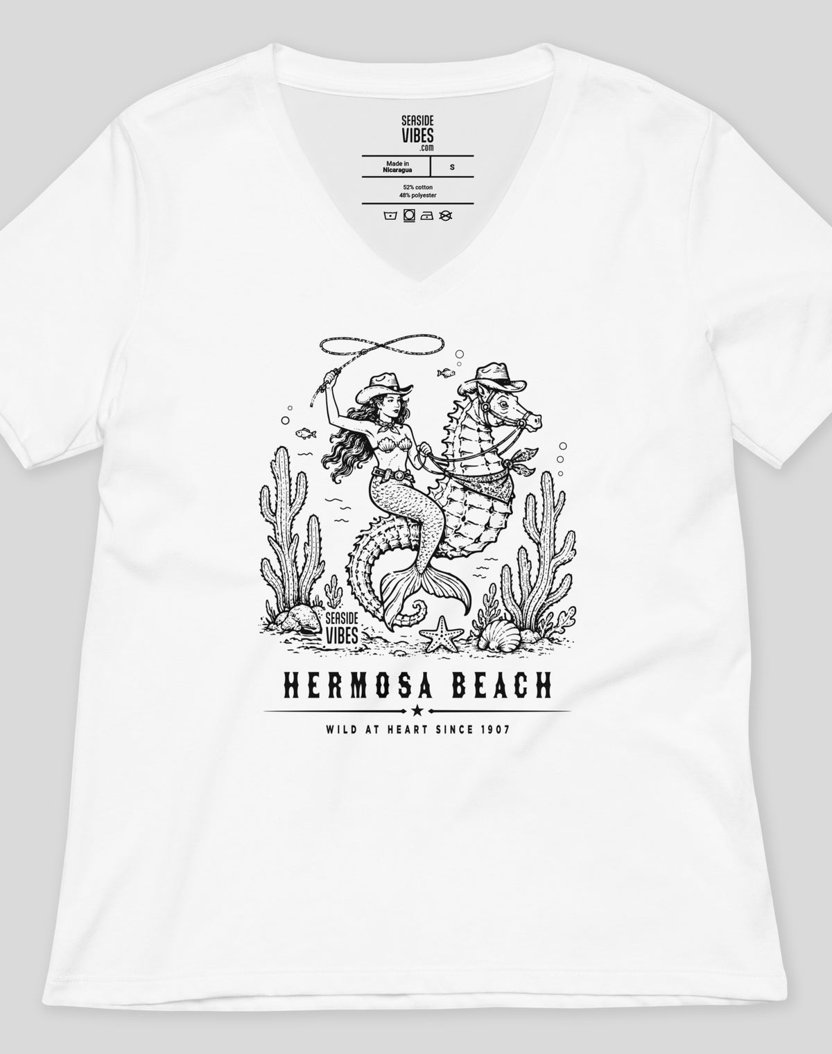 V-Neck: Hermosa Beach Wild at Heart Since 1907 Tee | White