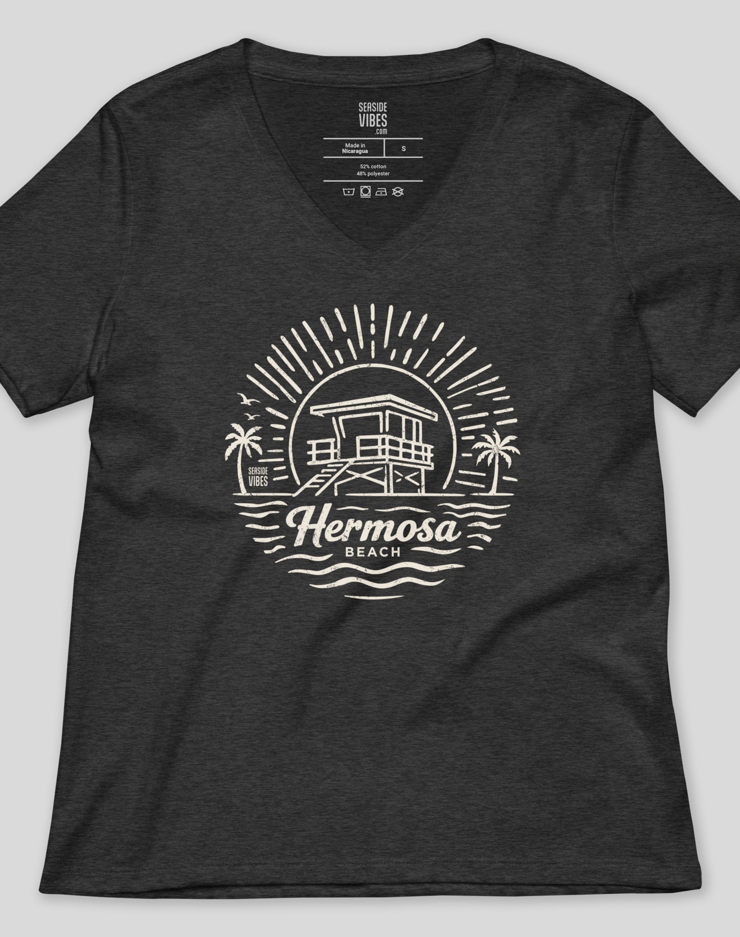 V-Neck: Hermosa Beach Sunrise Session Tee - Dark Grey Heather