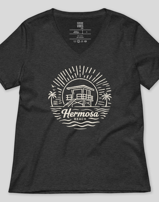 V-Neck: Hermosa Beach Sunrise Session Tee - Dark Grey Heather