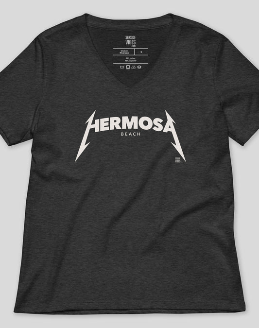 V-Neck: Hermosa Beach Rocks Tee - Dark Grey Heather