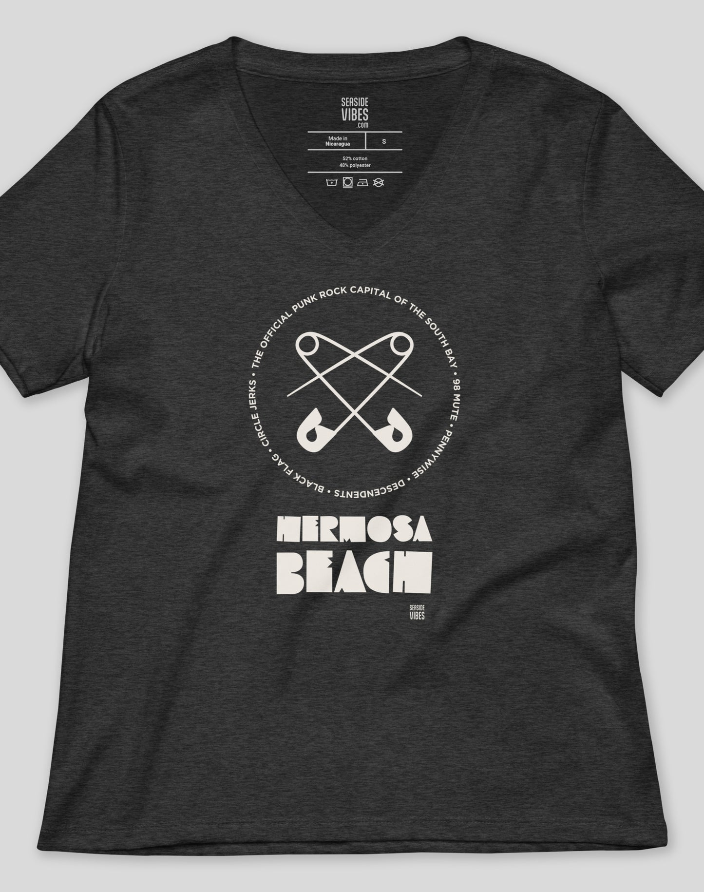 V-Neck: Hermosa Beach Punk Rock Tee - Dark Grey Heather