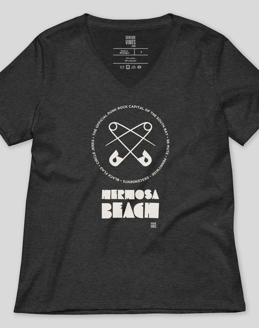 V-Neck: Hermosa Beach Punk Rock Tee - Dark Grey Heather