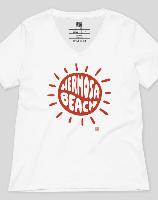 V-Neck: Sunny Vibes Hermosa Beach Tee | White