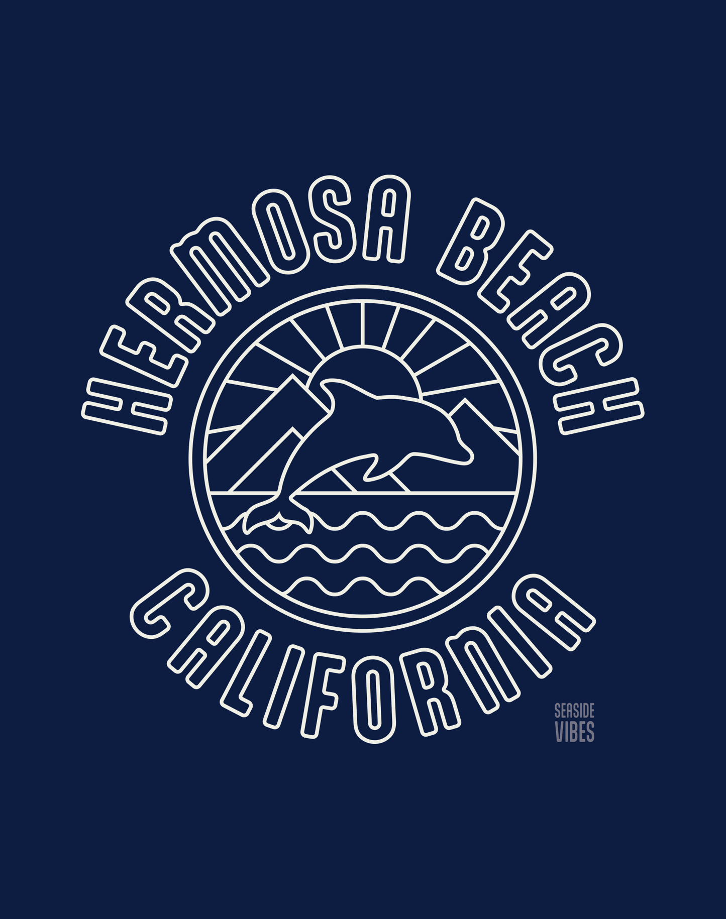 V-Neck: Hermosa Beach Dolphin Sunrise Tee - Heather Navy