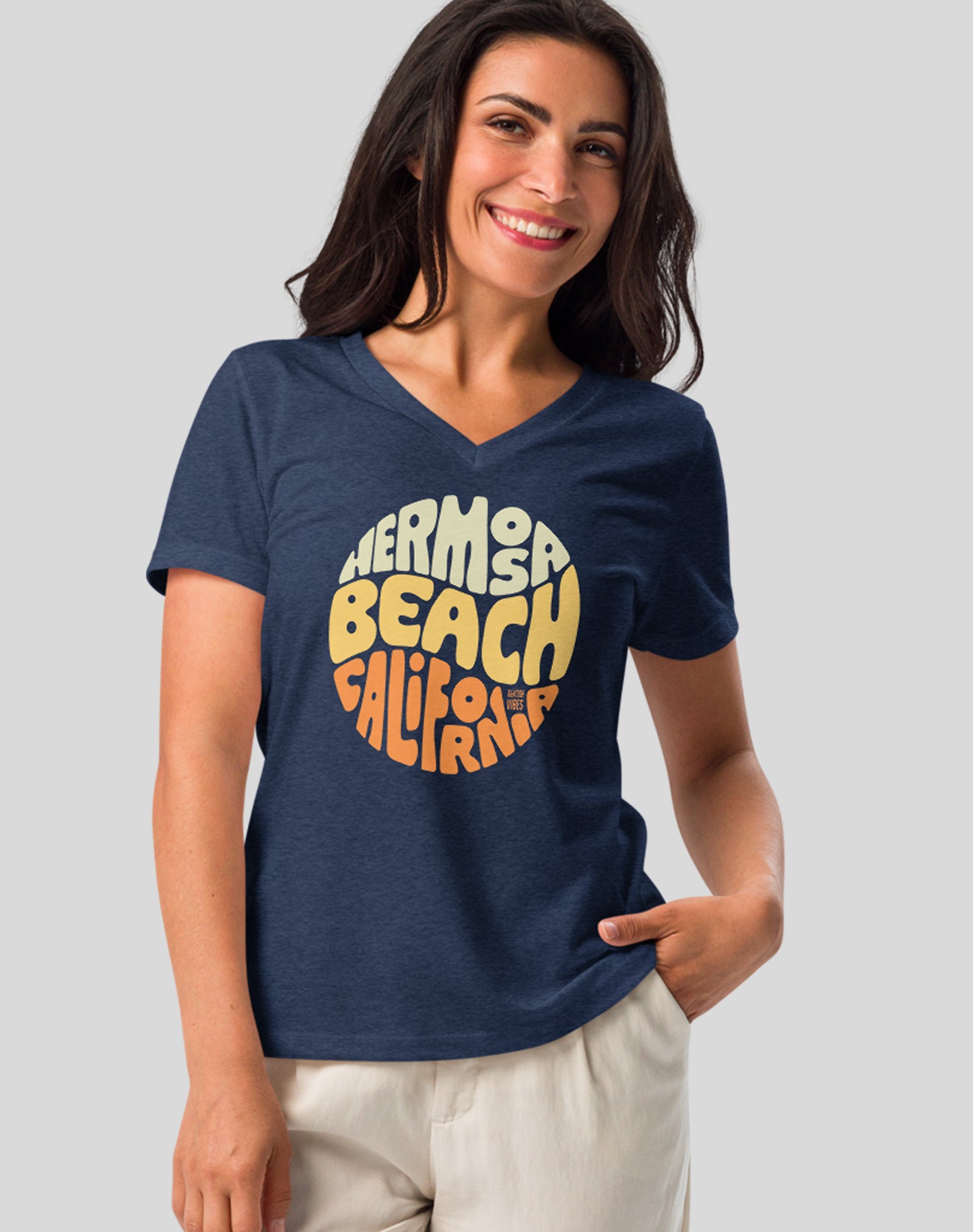 V-Neck: Groovy Hermosa Beach Tee | Heather Navy