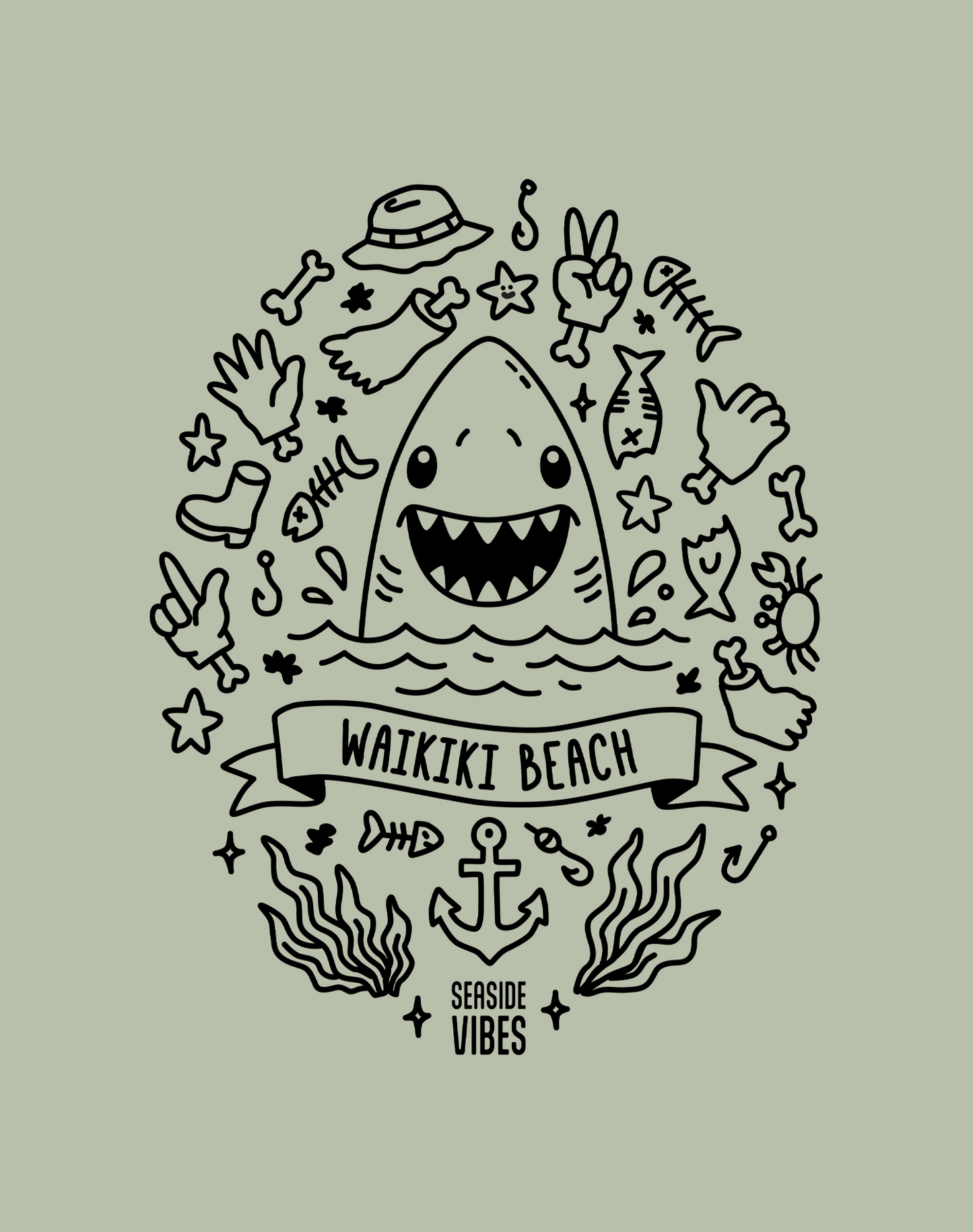 Unisex: Waikiki Beach Shark Attack! Tee - 100% Cotton | Bay