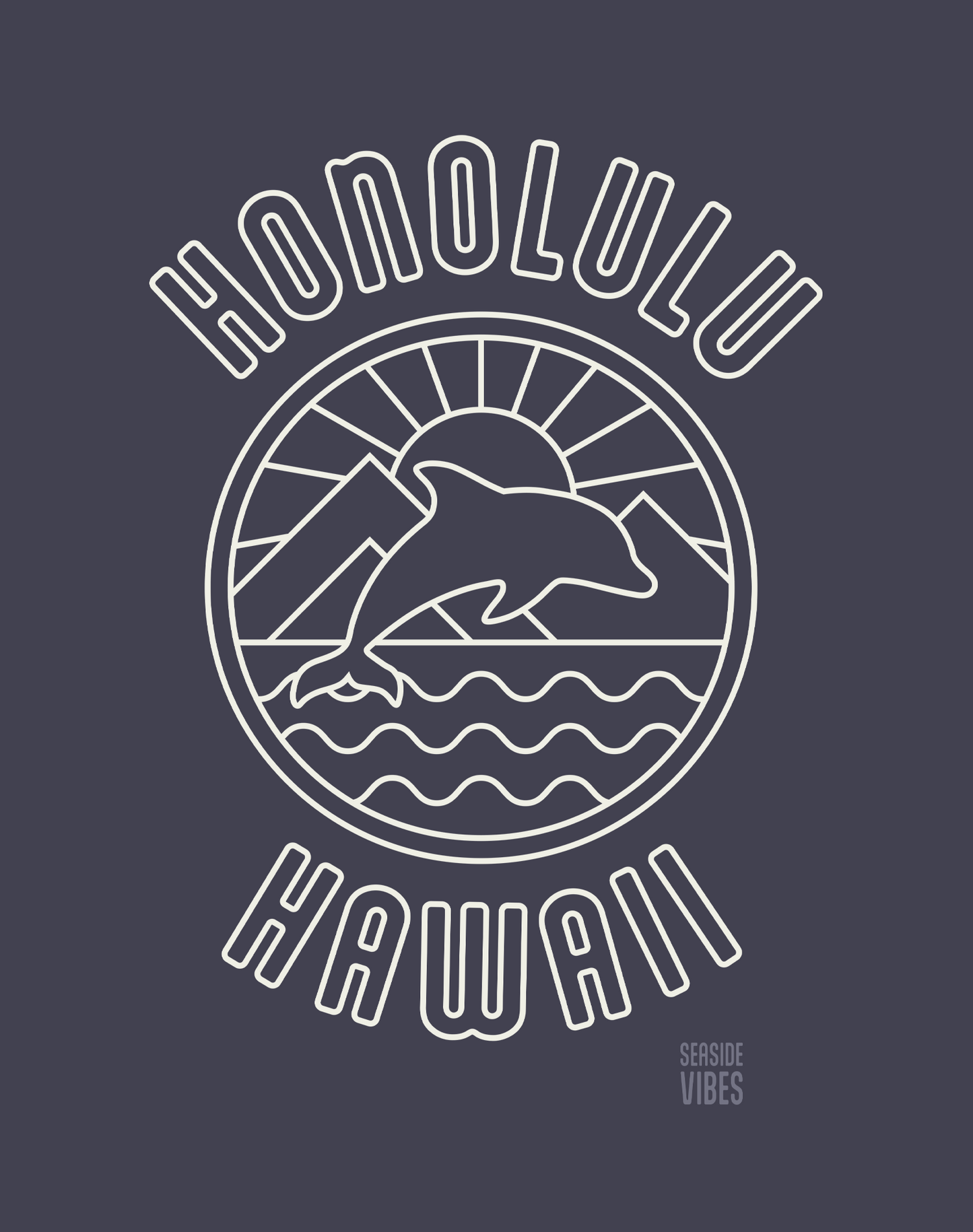 Unisex: Honolulu Dolphin Sunset Tee- 100% Cotton | Navy