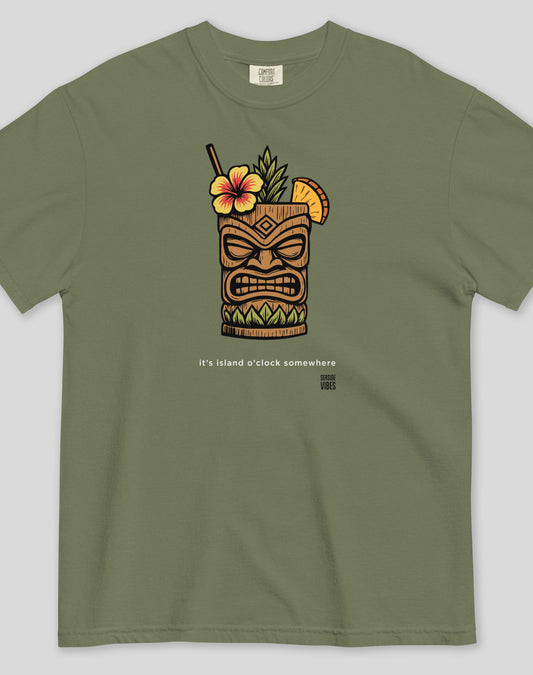 Unisex: Island O'Clock Tee - 100% Cotton | Moss
