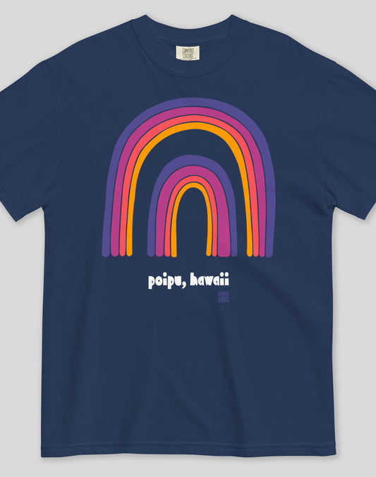 Unisex: Poipu Double Rainbow Tee - 100% Cotton | True Navy