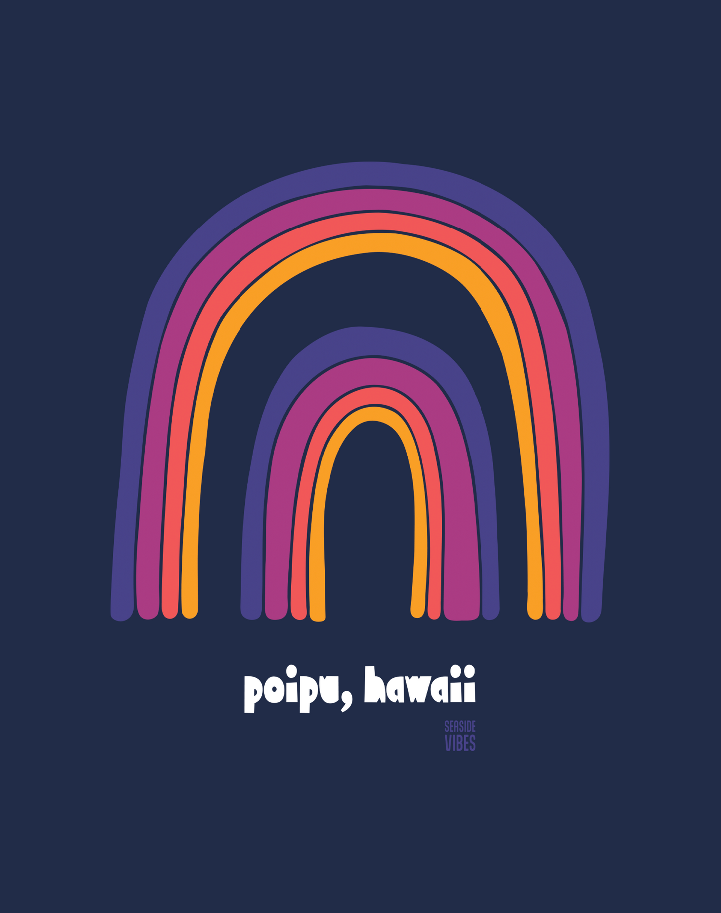 Unisex: Poipu Double Rainbow Tee - 100% Cotton | True Navy