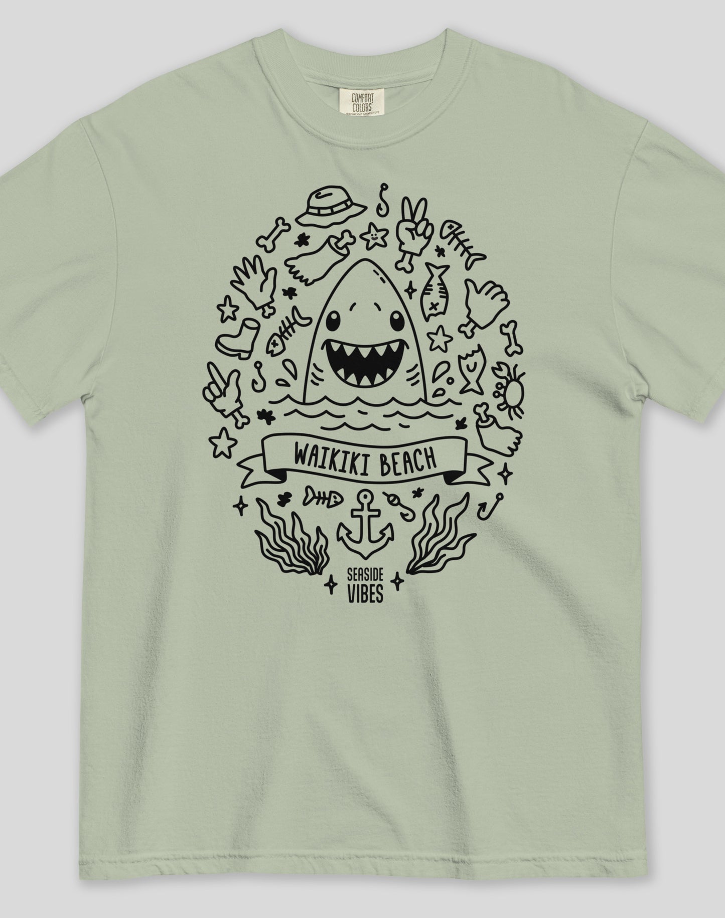 Unisex: Waikiki Beach Shark Attack! Tee - 100% Cotton | Bay