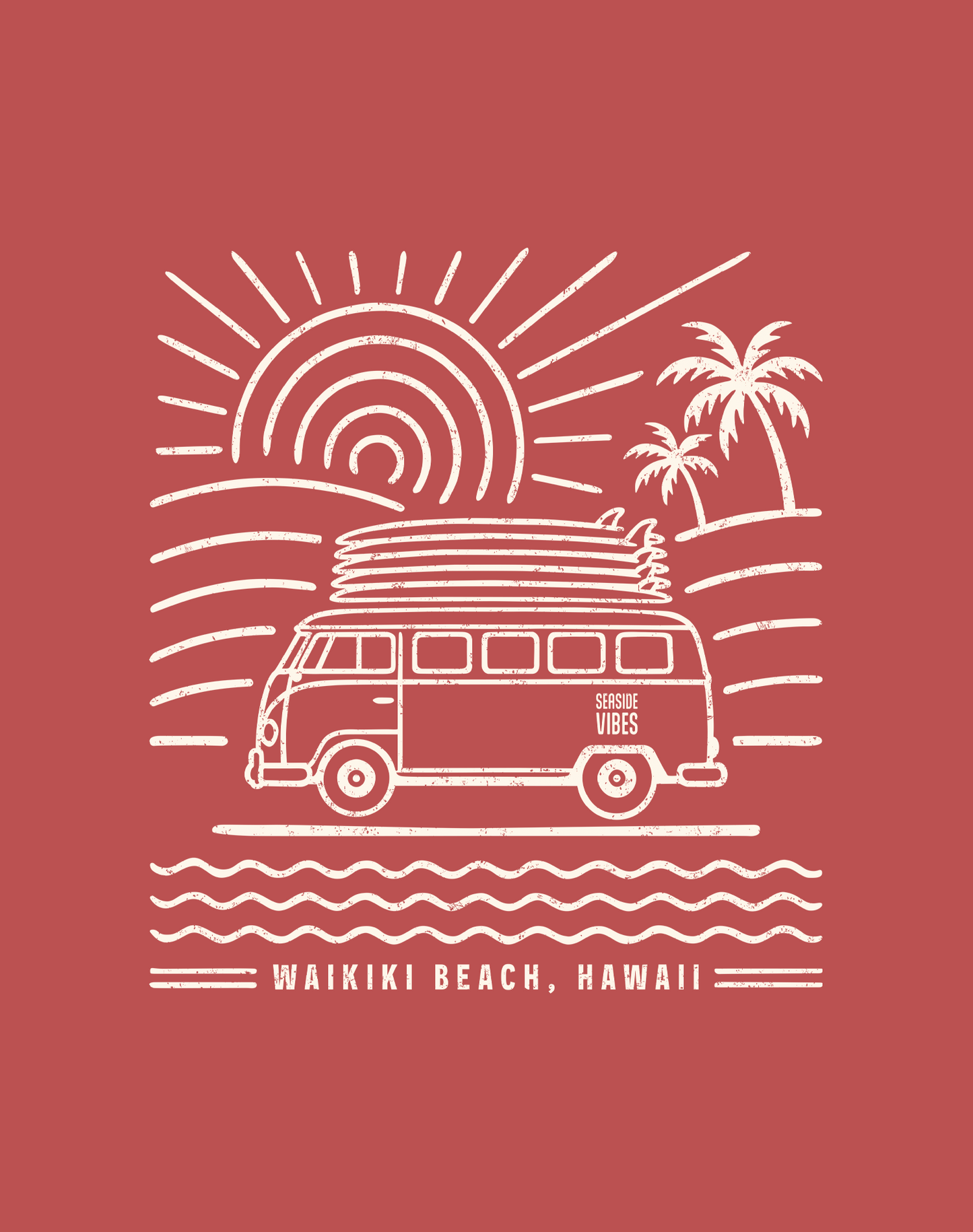 Unisex: Waikiki Beach Endless Summer Tee - 100% Cotton | Crimson