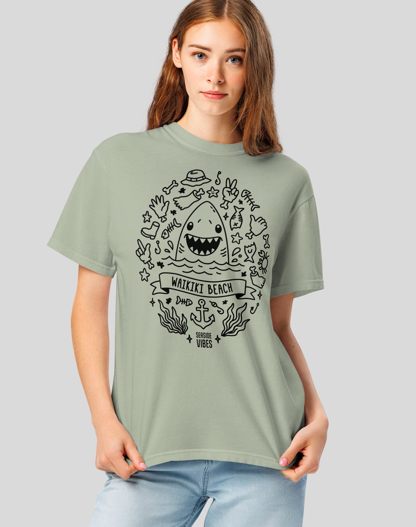 Unisex: Waikiki Beach Shark Attack! Tee - 100% Cotton | Bay