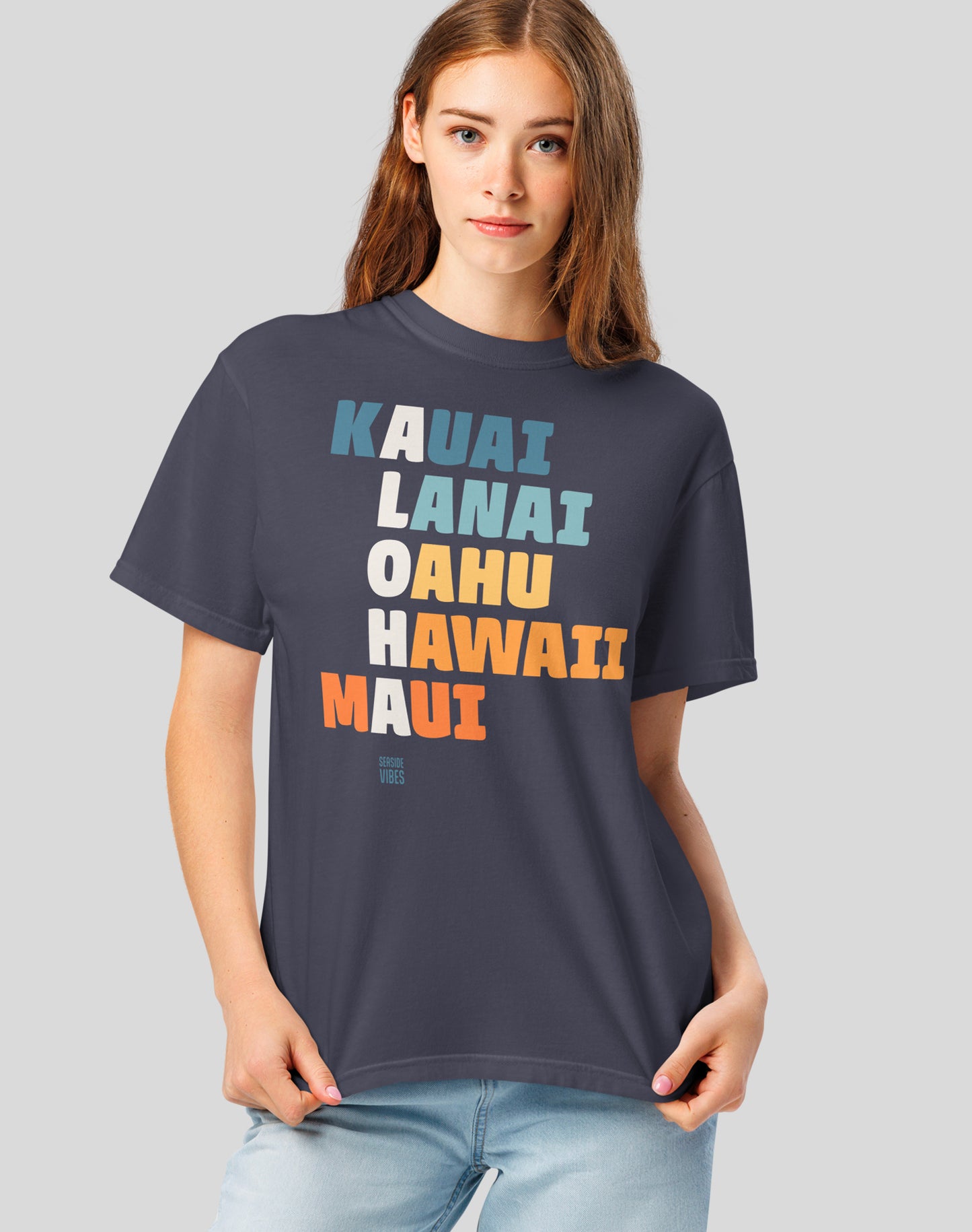 Unisex: ALOHA Tee- 100% Cotton | Navy